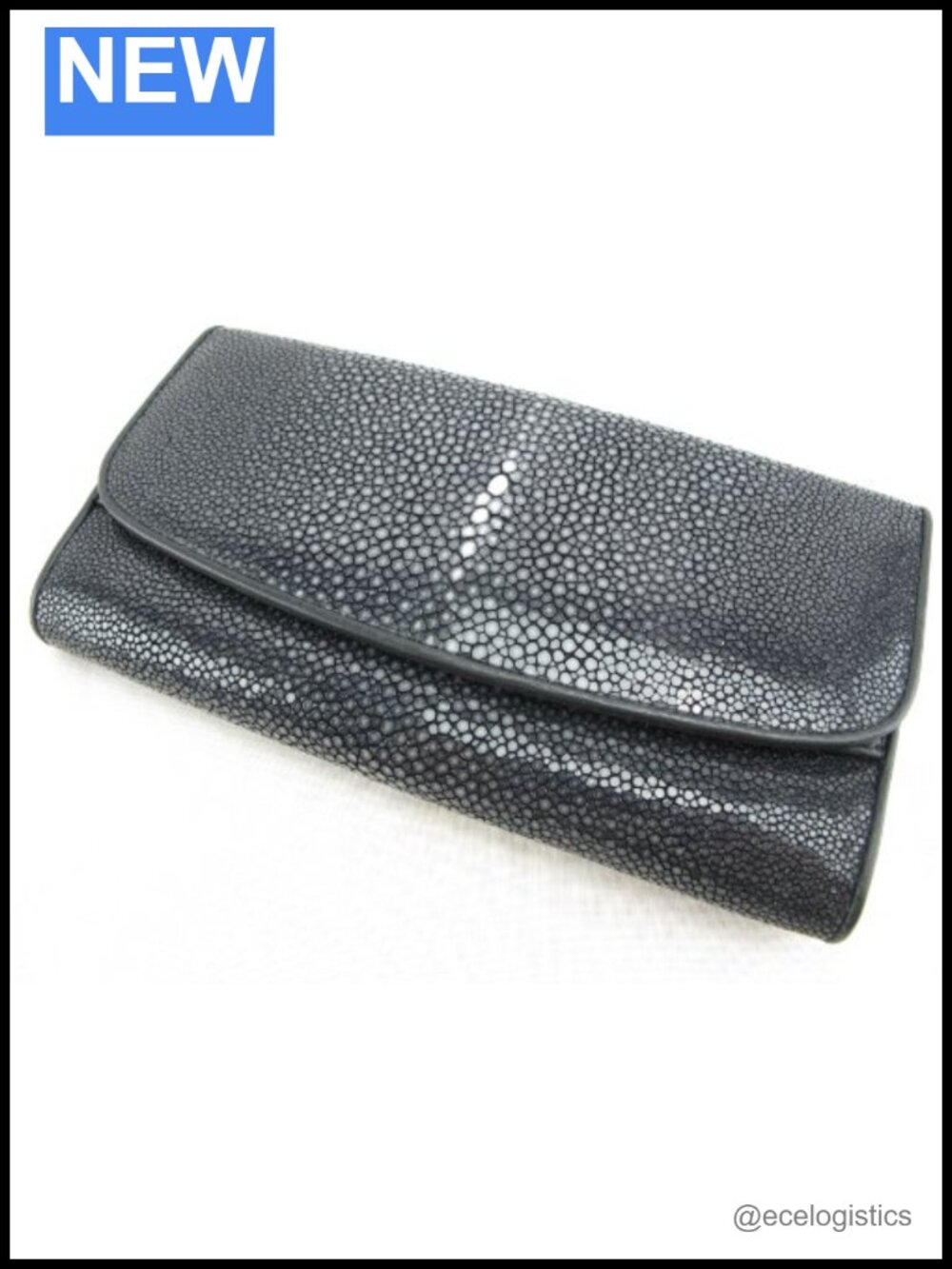 Genuine Stingray Skin Trifold Clutch Wallet with Leather Lining